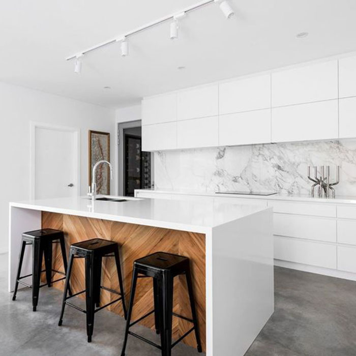 Solid surface vanity tops in a boutique hospitality fit-out