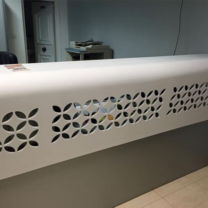 Hygienic solid surfaces in a healthcare facility interior