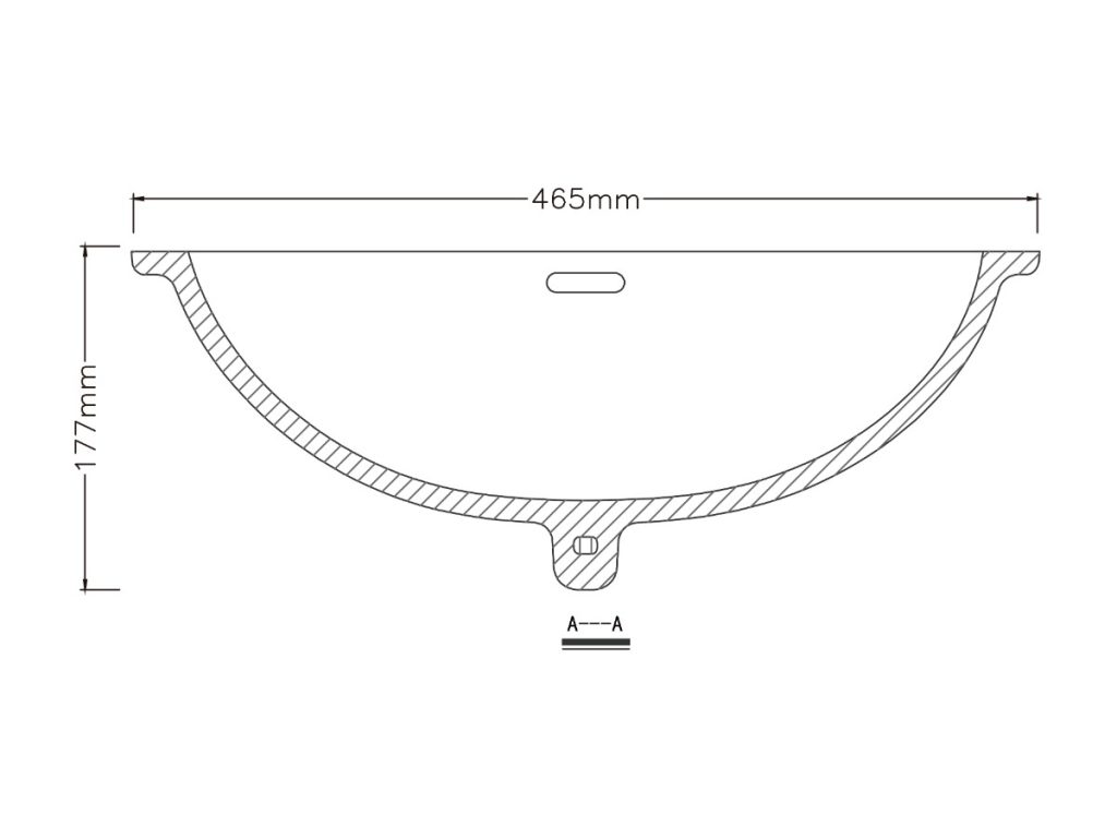 Oval undermount basin, model RLA104A, view 2