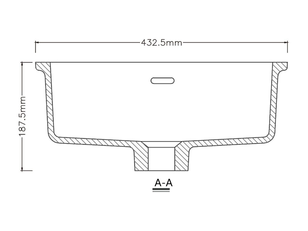 Rectangular undermount basin, model RLB137A, view 2