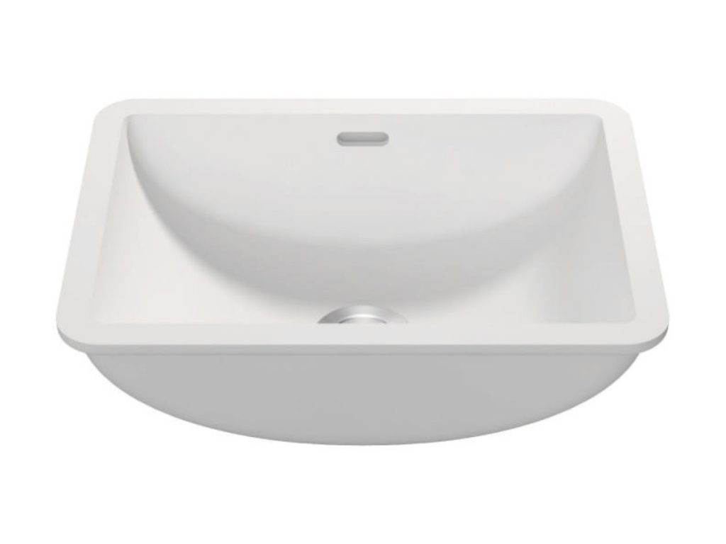 Curved undermount basin, model RLB401A, view 1