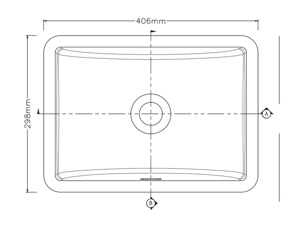 Curved undermount basin, model RLB401A, view 2