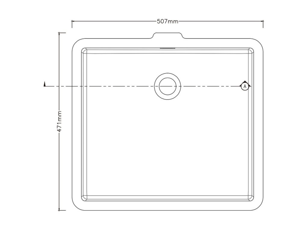 Square undermount basin, model RLB405A, view 2