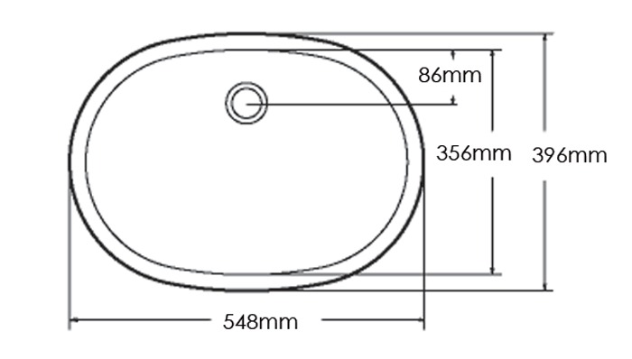 Oval basin, model A3211, view 2