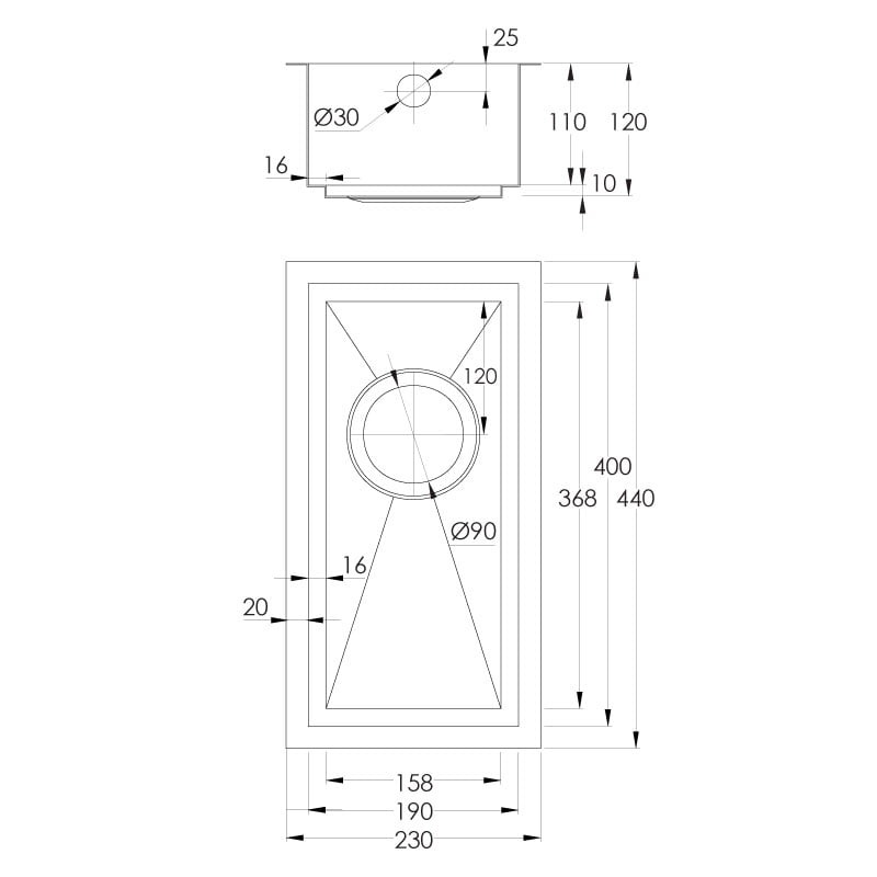 Stainless steel sink, model Antegra 190-16, view 3