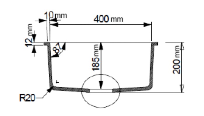 Single kitchen sink, model B1177, view 3