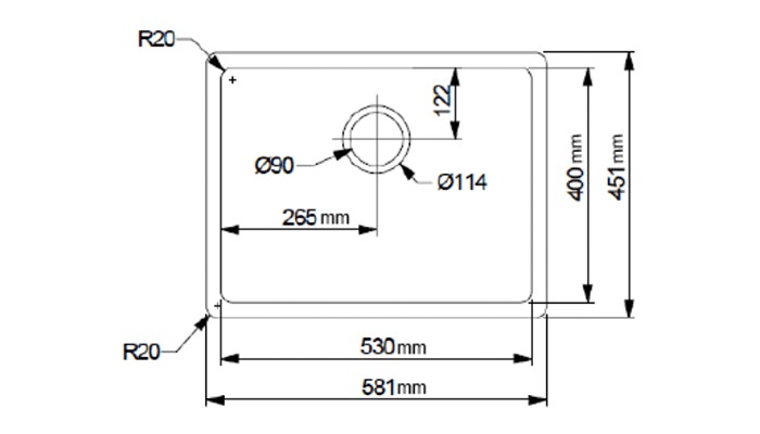Single kitchen sink, model B1212, view 2