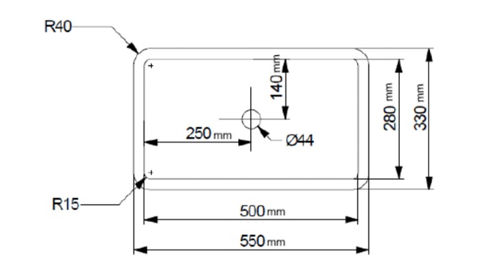 Rectangular basin, model B3200, view 2