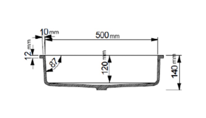 Rectangular basin, model B3200, view 3